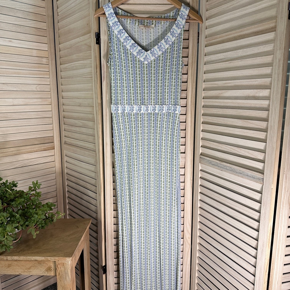 Tory Burch Blue and Yellow Patterned Maxi Dress